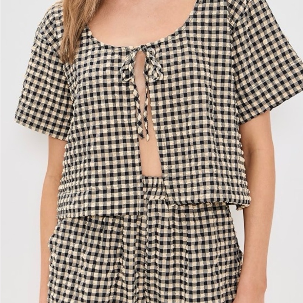 Checkered Tie-Front Women's Set - Picture 1 of 4